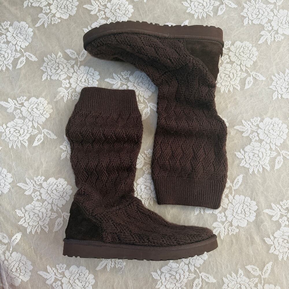 Vintage UGG Australia Brown Knit Tall Boots Size 10